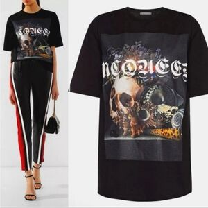 Great Black Roses ALEXANDER MCQUEEN Printed Italy Skull Top T-Shirt XS
